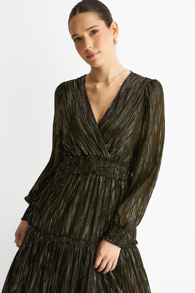 Gini London Black Lurex Chiffon Occassion Tiered Maxi Dress