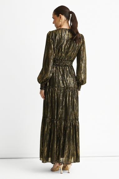 Gini London Black Lurex Chiffon Occassion Tiered Maxi Dress