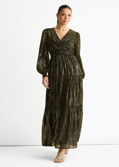 Gini London Black Lurex Chiffon Occassion Tiered Maxi Dress