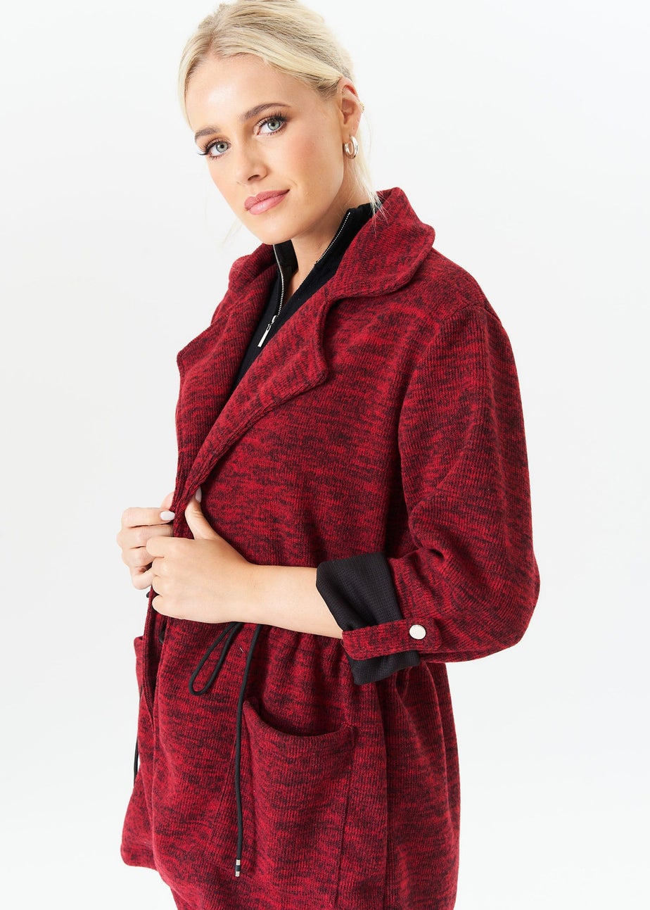 Gini London Burgundy Adjustable Waist Roll Up Sleeves Jacket