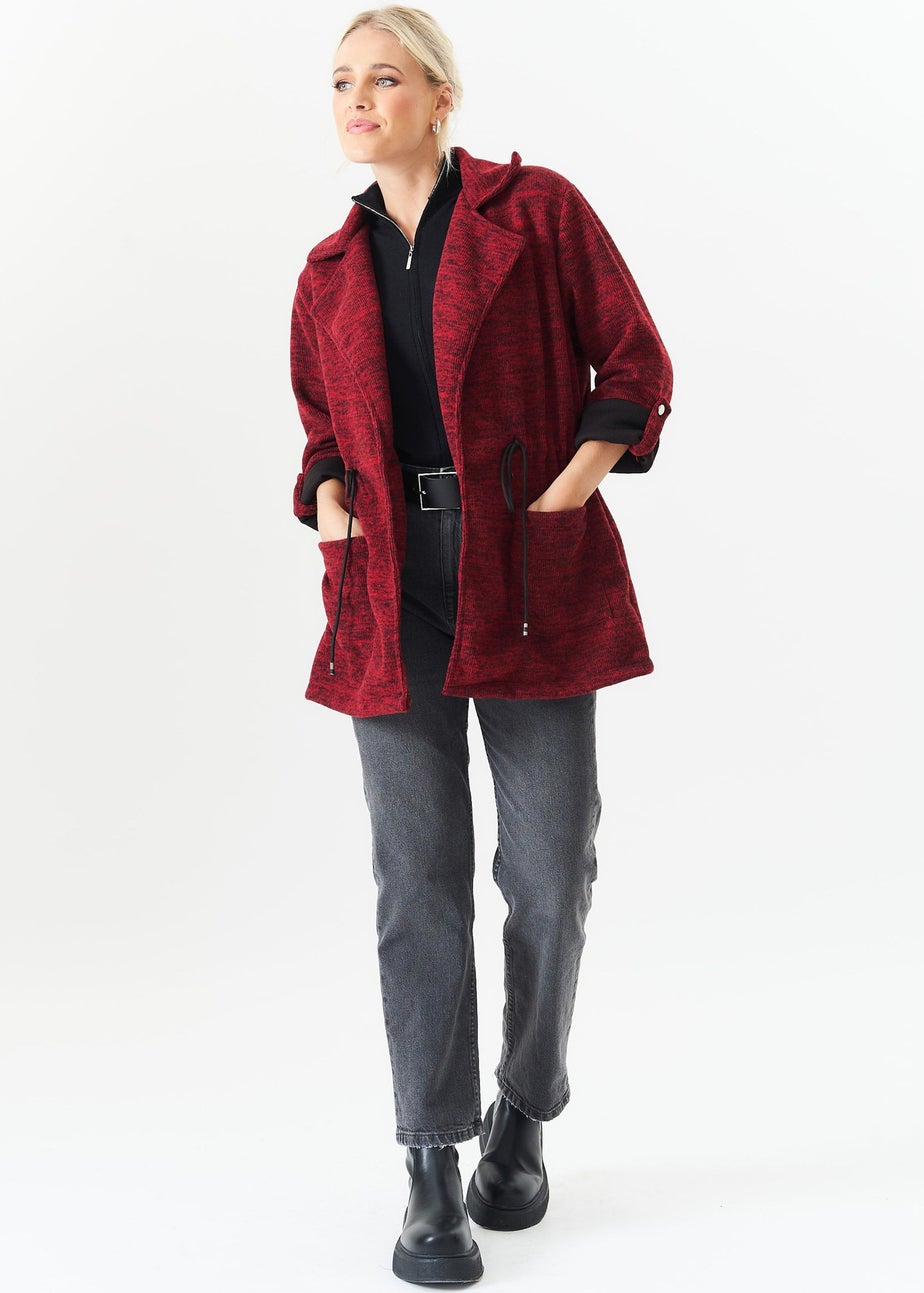 Gini London Burgundy Adjustable Waist Roll Up Sleeves Jacket