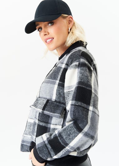 Gini London Black Contrast Rib Check Bomber Jacket