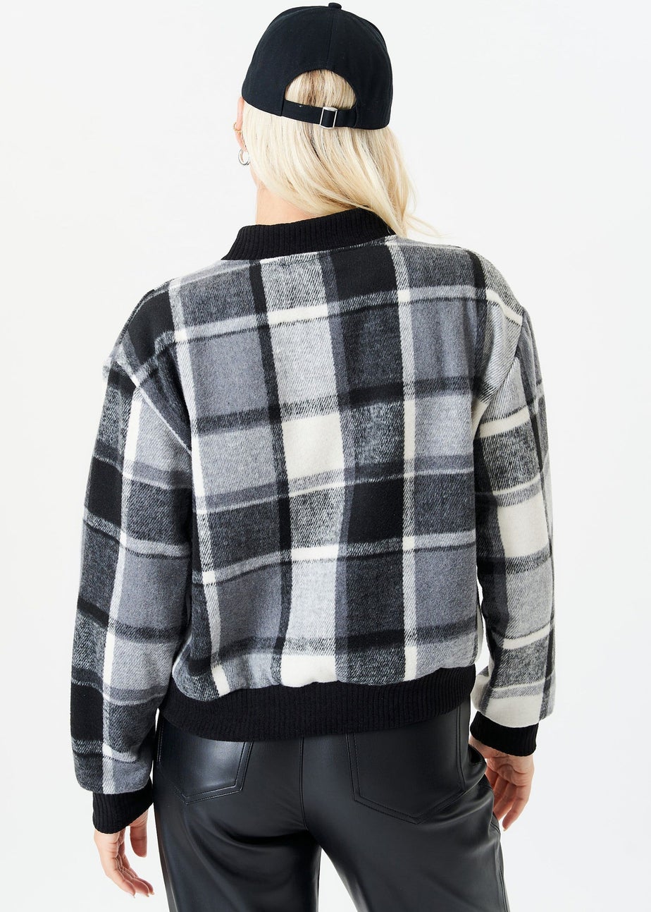 Gini London Black Contrast Rib Check Bomber Jacket