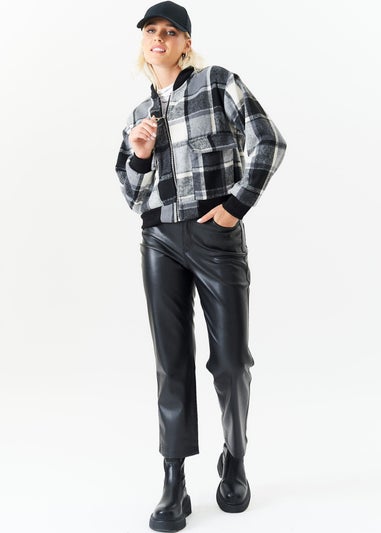 Gini London Black Contrast Rib Check Bomber Jacket