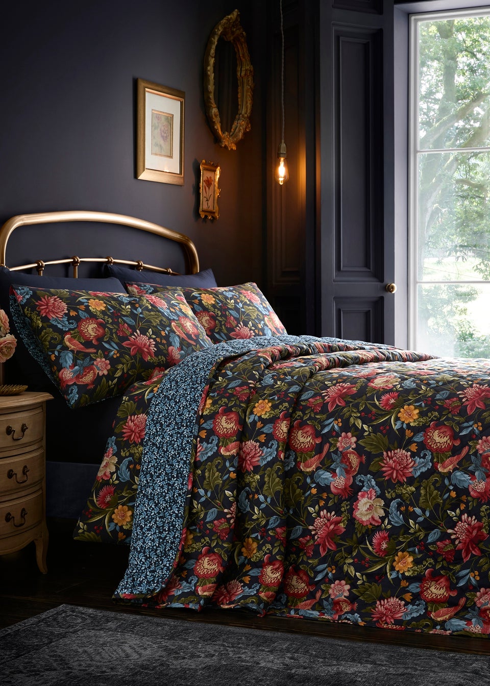 Dreams & Drapes Bejewelled Quilted Navy Bedspread