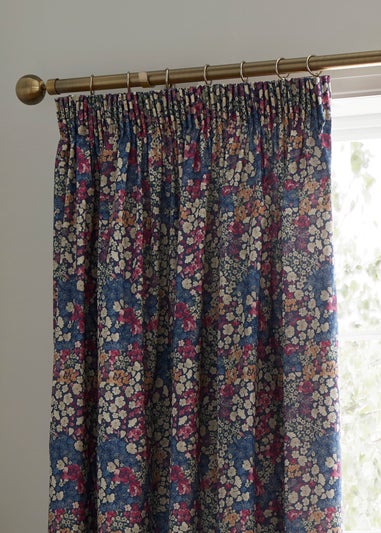Dreams & Drapes Bessie Digitally Printed Navy Pencil Pleat Curtains