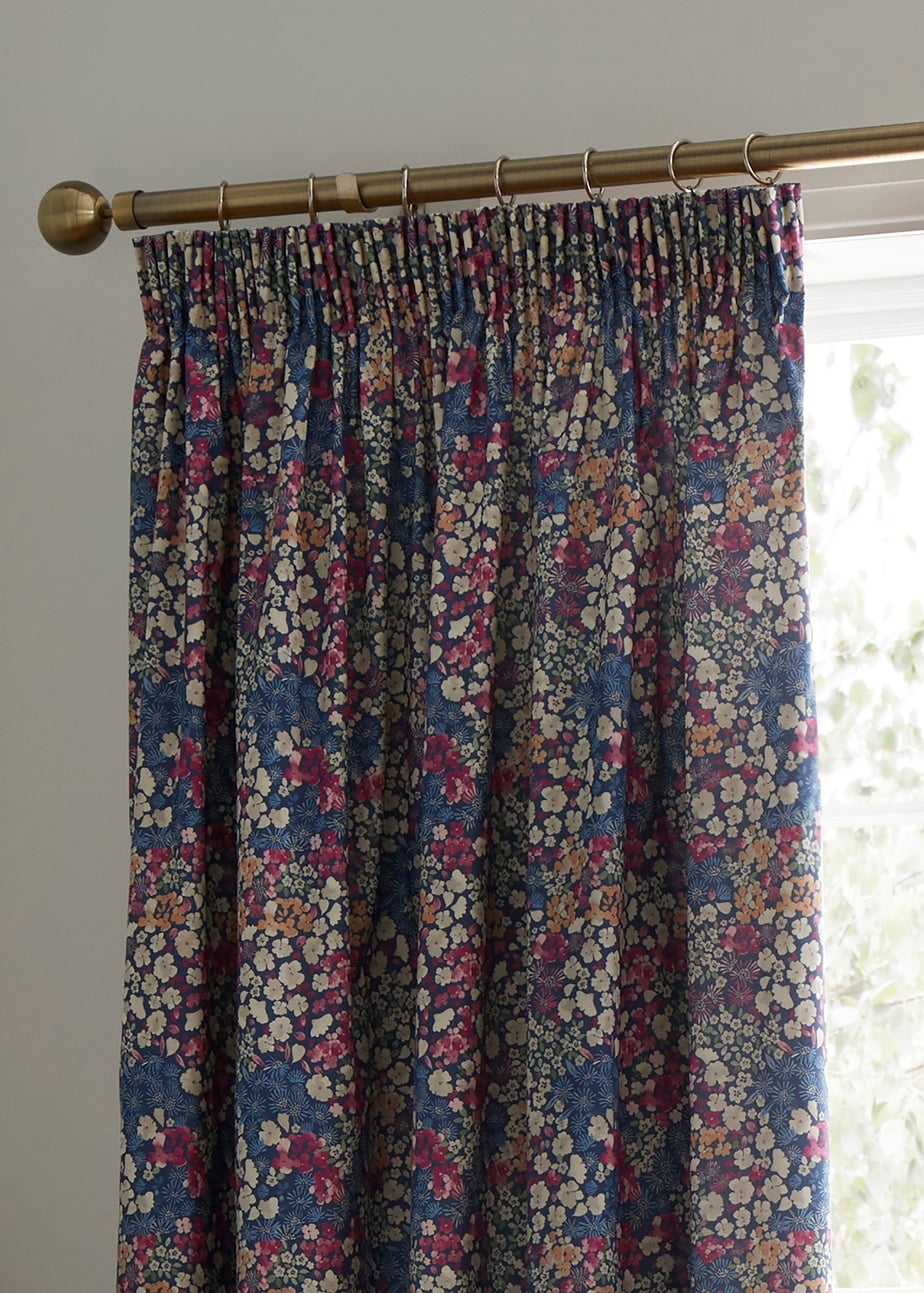 Dreams & Drapes Bessie Digitally Printed Navy Pencil Pleat Curtains