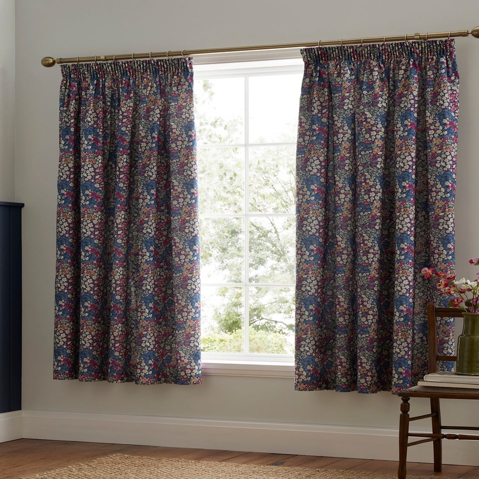 Dreams & Drapes Bessie Digitally Printed Navy Pencil Pleat Curtains