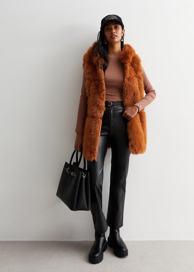 Gini London Camel Soft Touch Fur Longline Gilet
