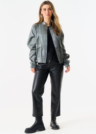 Gini London Grey Metallic Elasticated Waist Bomber Jacket