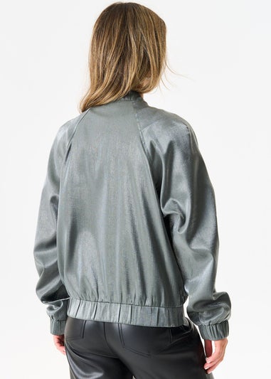 Gini London Grey Metallic Elasticated Waist Bomber Jacket