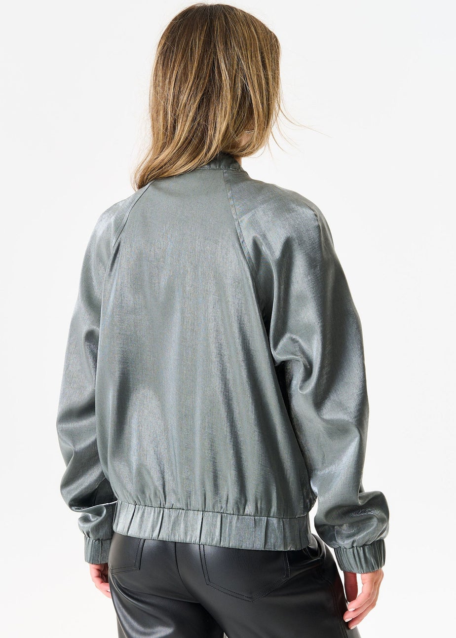 Gini London Grey Metallic Elasticated Waist Bomber Jacket