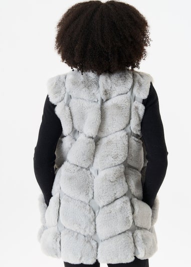 Gini London Silver Box Cut Faux Fur Gilet Jacket