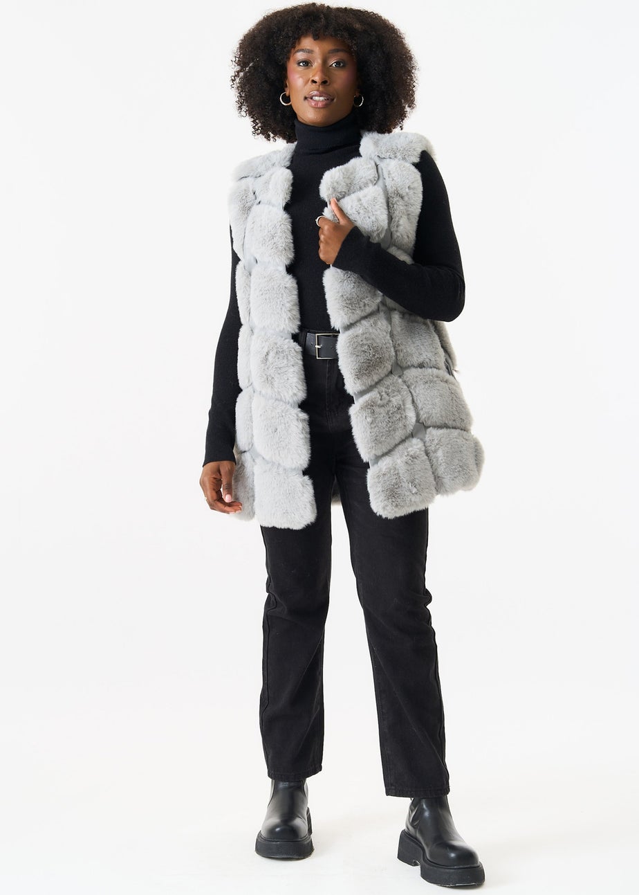 Gini London Silver Box Cut Faux Fur Gilet Jacket