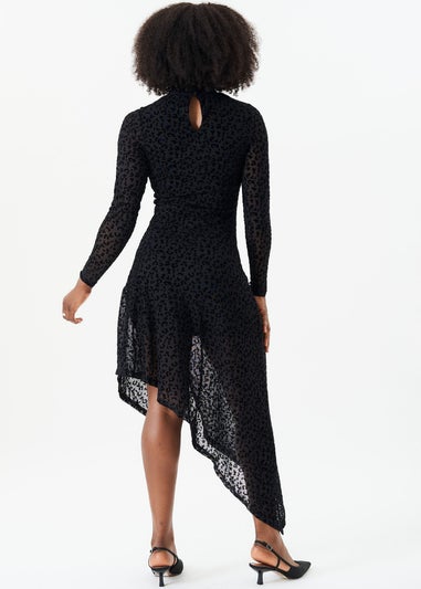 Gini London Black Animal Devore High Neck Midi Dress