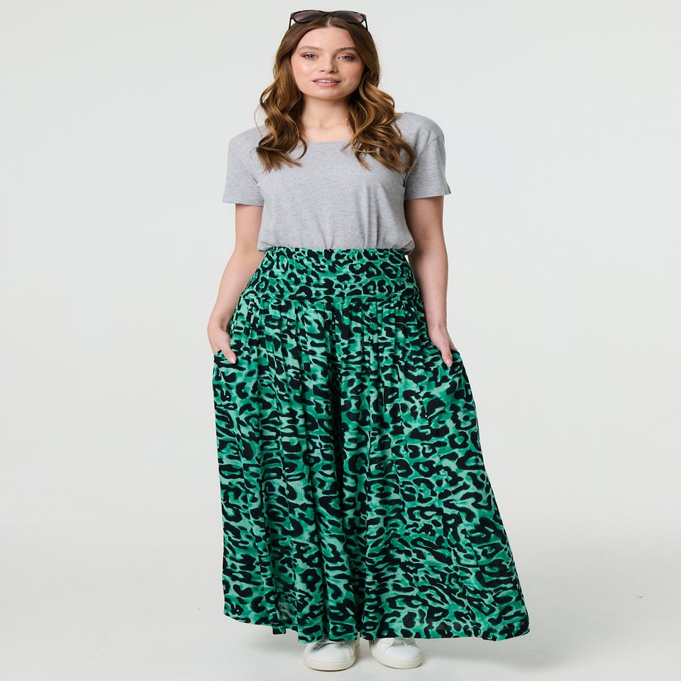 Izabel London Green Animal Print High Waist Palazzo Pants