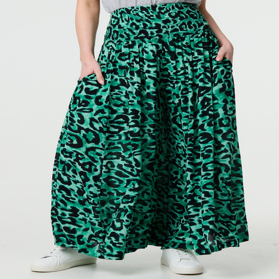 Izabel London Green Animal Print High Waist Palazzo Pants