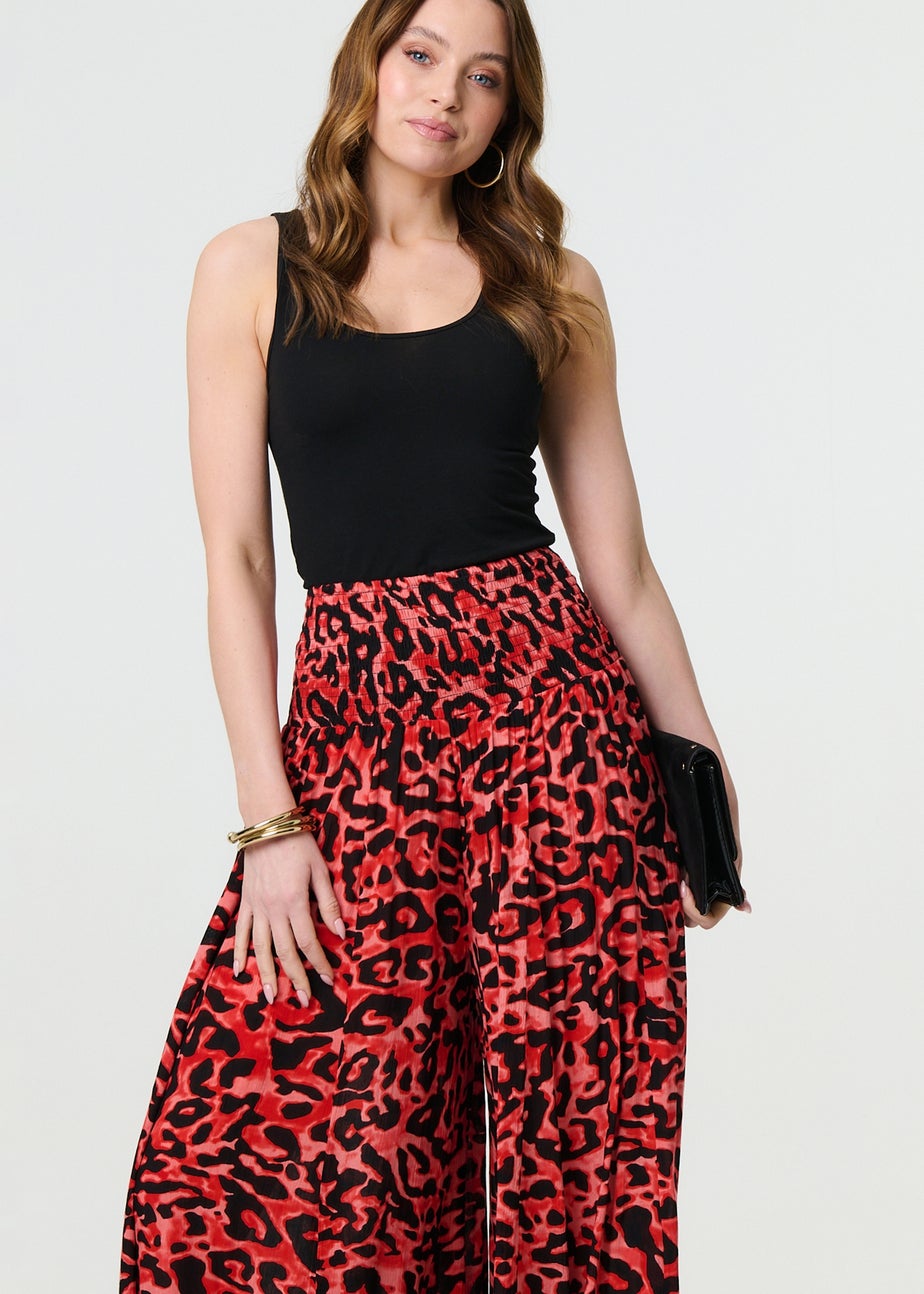 Izabel London Red Animal Print High Waist Palazzo Pants