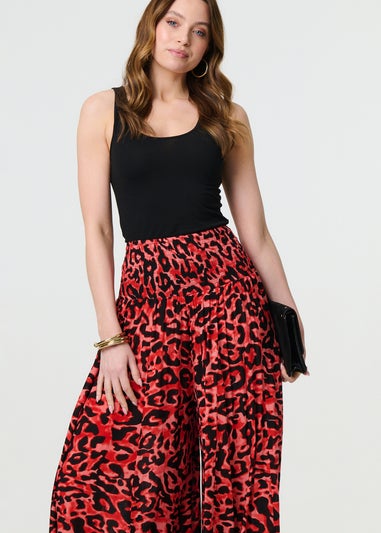 Izabel London Red Animal Print High Waist Palazzo Pants