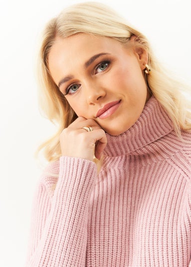 Gini London Blush Roll Neck Chunky Knit Jumper