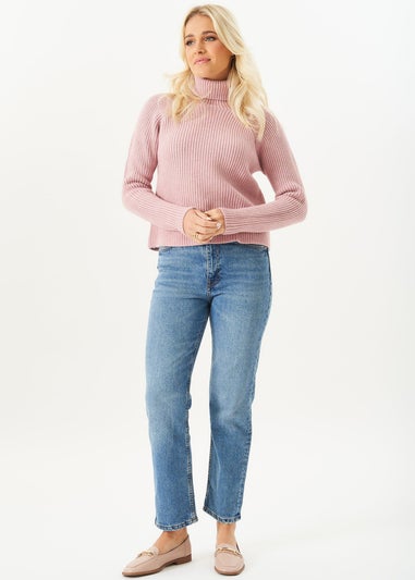 Gini London Blush Roll Neck Chunky Knit Jumper