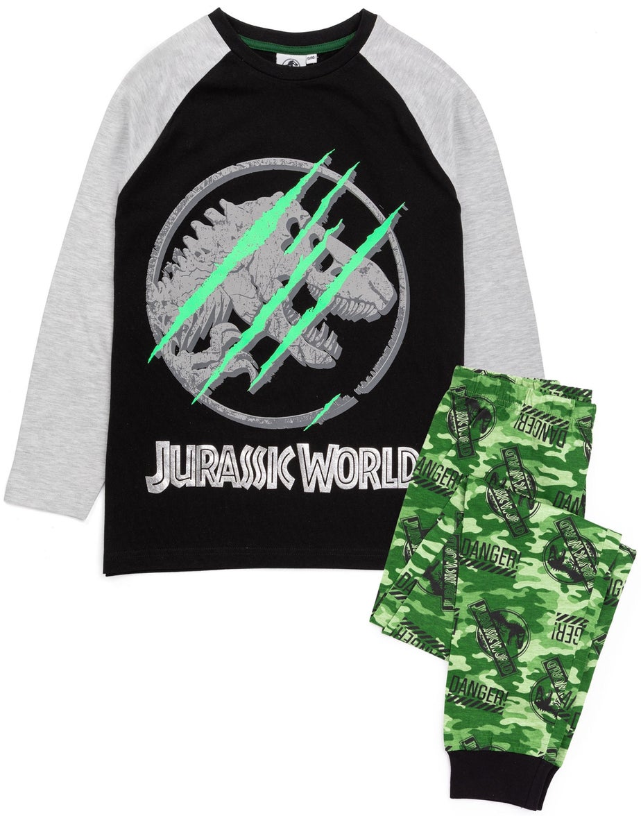 Vanilla Underground Jurassic World Kids Camo Logo Print Black PJs