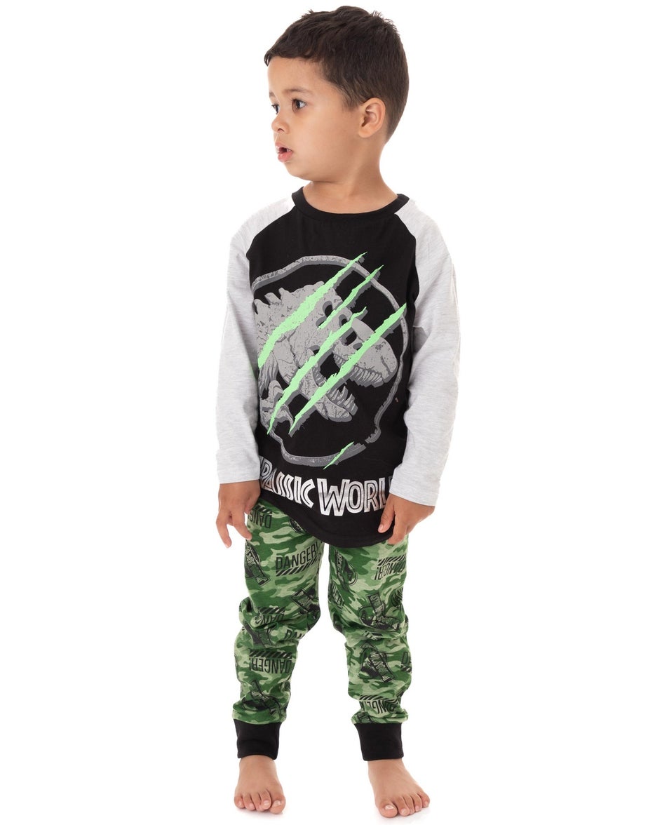 Vanilla Underground Jurassic World Kids Camo Logo Print Black PJs