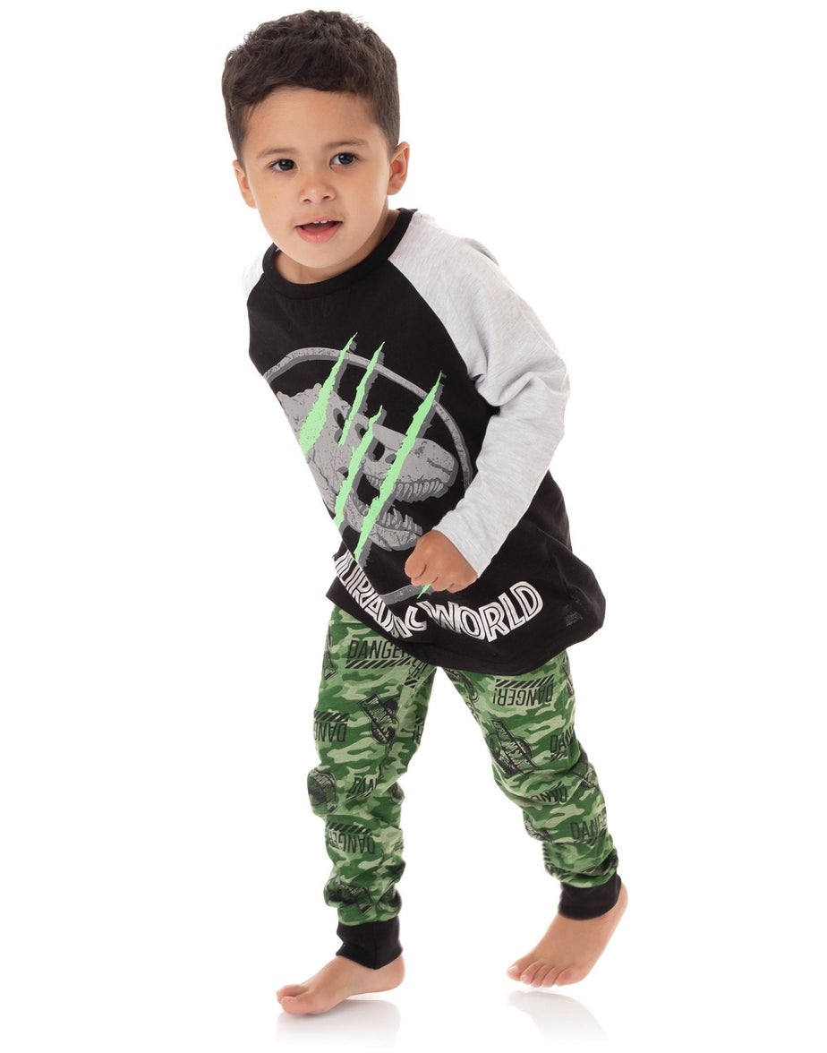 Vanilla Underground Jurassic World Kids Camo Logo Print Black PJs