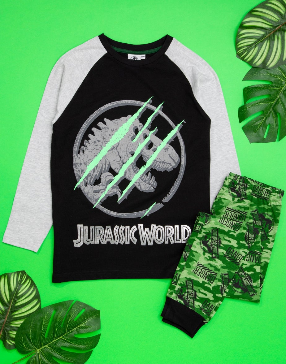 Vanilla Underground Jurassic World Kids Camo Logo Print Black PJs