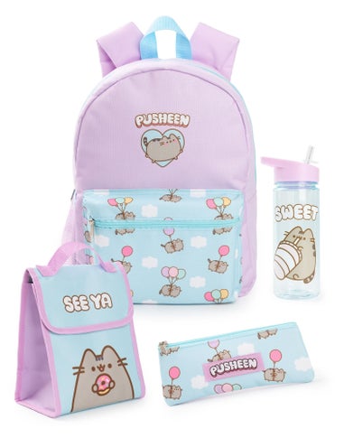 Pusheen Girls Purple Printed Backpack Set 4 Piece