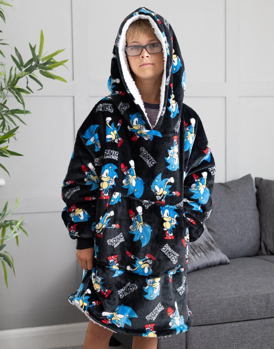 Sonic The Hedgehog Kids Black Sonic & Logo Blanket Hoodie