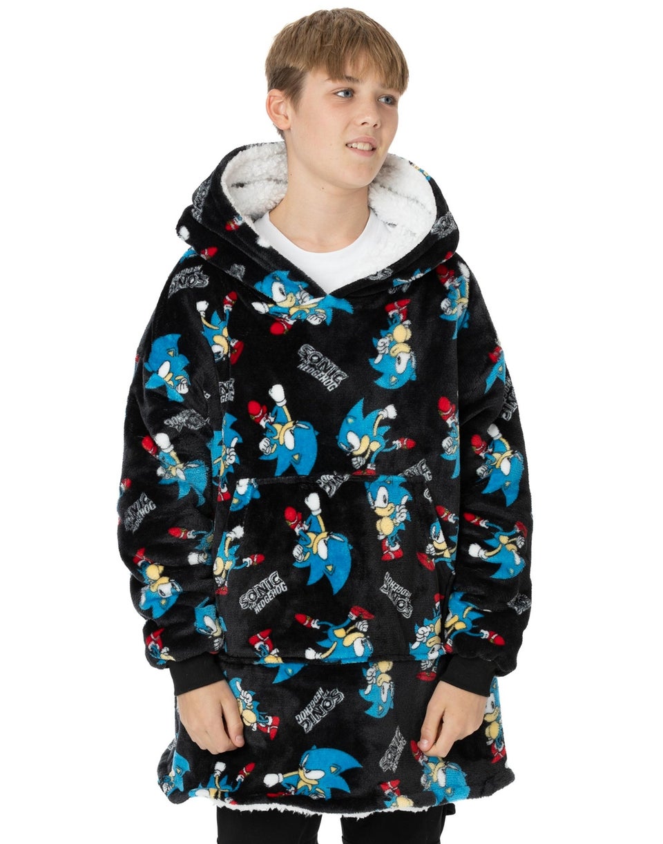 Sonic The Hedgehog Kids Black Sonic & Logo Blanket Hoodie