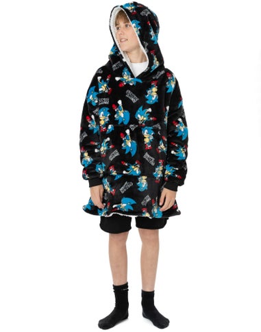 Sonic The Hedgehog Kids Black Sonic & Logo Blanket Hoodie