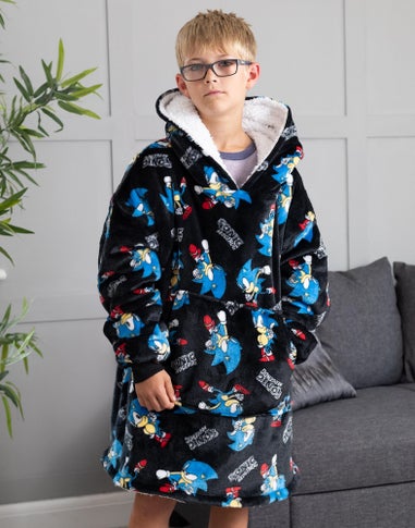 Sonic The Hedgehog Kids Black Sonic & Logo Blanket Hoodie