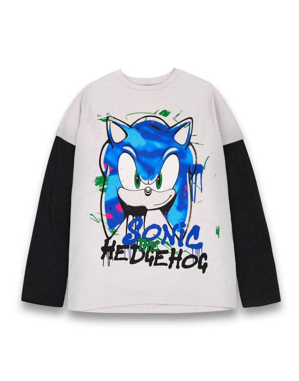 Sonic The Hedgehog Unisex Kids Grey Graffiti Long Sleeved T-Shirt (4 - 12 Years)