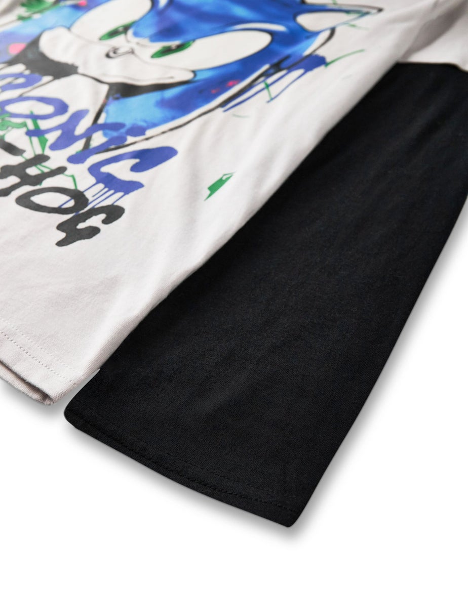 Sonic The Hedgehog Unisex Kids Grey Graffiti Long Sleeved T-Shirt (4 - 12 Years)