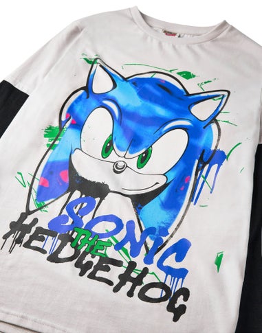 Sonic The Hedgehog Unisex Kids Grey Graffiti Long Sleeved T-Shirt (4 - 12 Years)