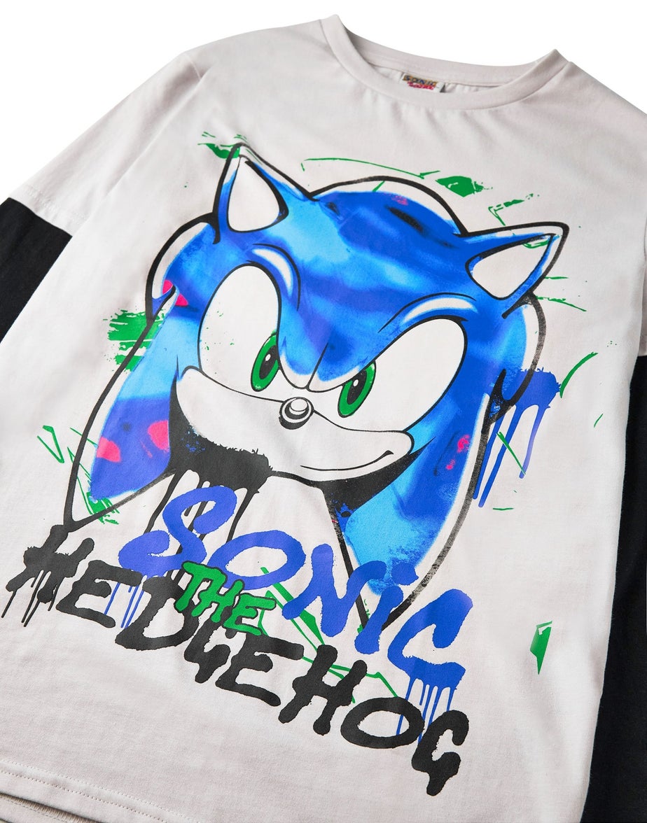 Sonic The Hedgehog Unisex Kids Grey Graffiti Long Sleeved T-Shirt (4 - 12 Years)