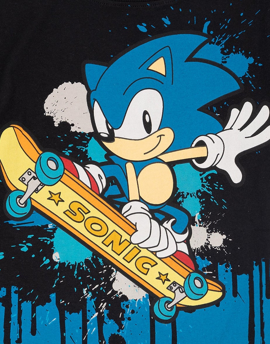 Sonic The Hedgehog Boys Black Skater Sonic Short Sleeved T-Shirt (4 - 12 Years)