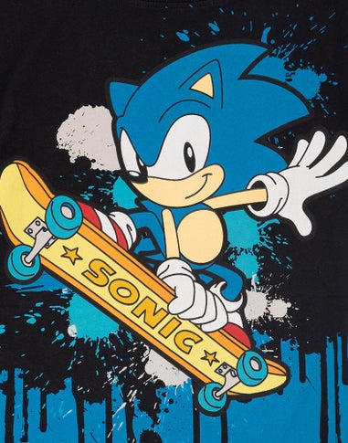 Sonic The Hedgehog Boys Black Skater Sonic Short Sleeved T-Shirt (4 - 12 Years)