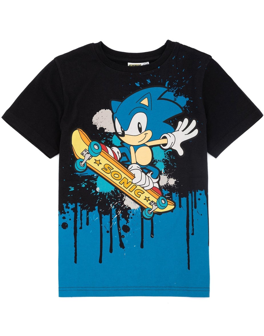 Sonic The Hedgehog Boys Black Skater Sonic Short Sleeved T-Shirt (4 - 12 Years)