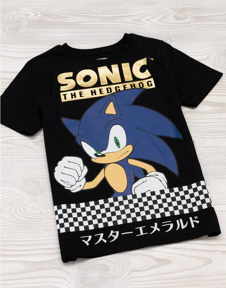 Sonic The Hedgehog Boys Black Japanese Text Print T-Shirt (3 - 14 Years)