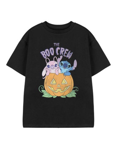 Disney Lilo & Stitch Girls Black Boo Crew T-Shirt (3 - 14 Years)