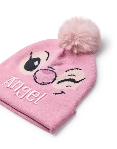 Disney Kids Angel Character Face Beanie & Gloves Pink Set