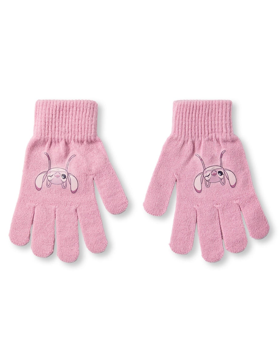 Disney Kids Angel Character Face Beanie & Gloves Pink Set