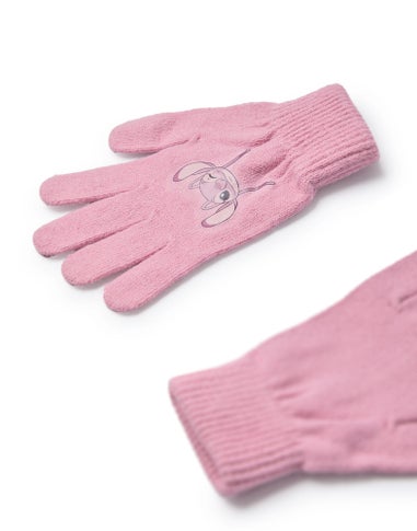 Disney Kids Angel Character Face Beanie & Gloves Pink Set