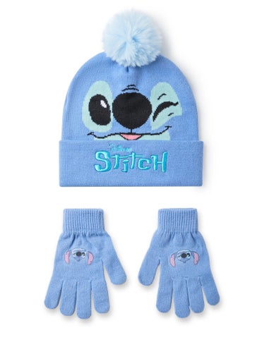 Disney Kids Stitch Character Face Beanie & Gloves Blue Set