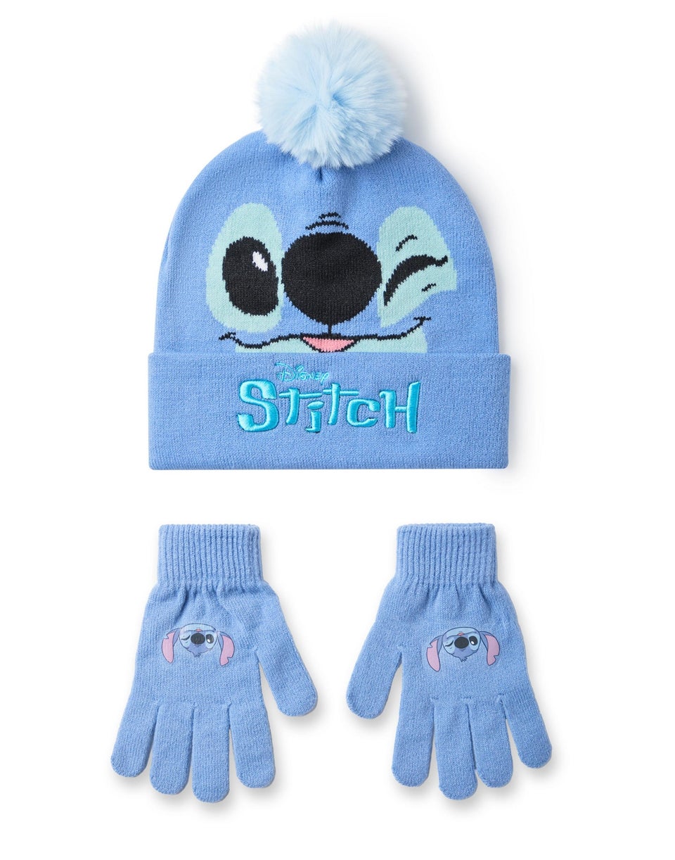 Disney Kids Stitch Character Face Beanie & Gloves Blue Set