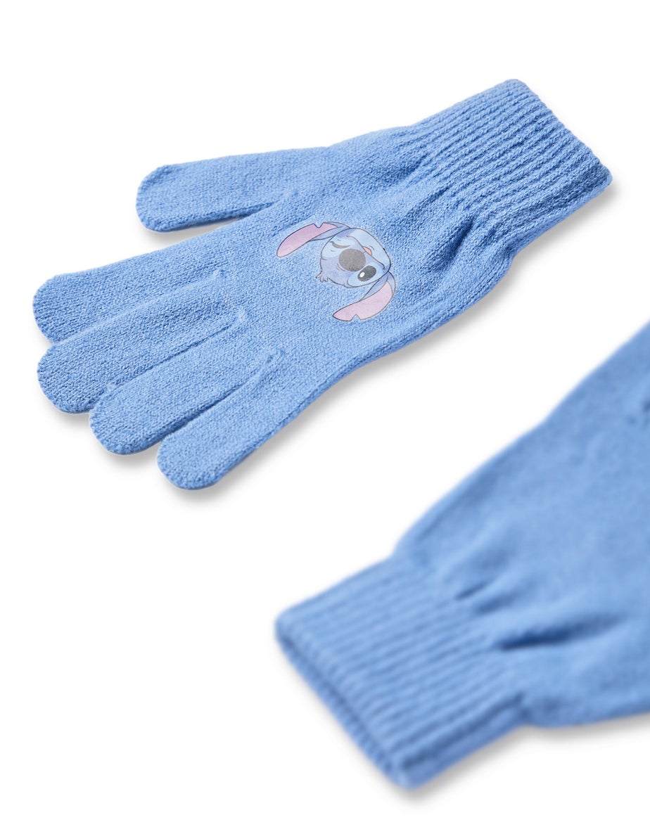 Disney Kids Stitch Character Face Beanie & Gloves Blue Set