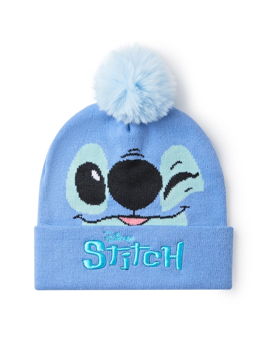 Disney Kids Stitch Character Face Beanie & Gloves Blue Set